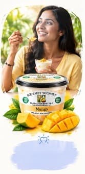 Woman enjoying Mango yoghurt