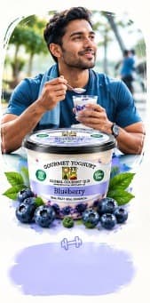 Man enjoying Blueberry yoghurt on the go
